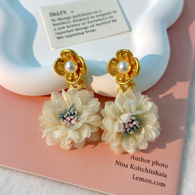 Creative 925 needle fabric flower dangle earrings