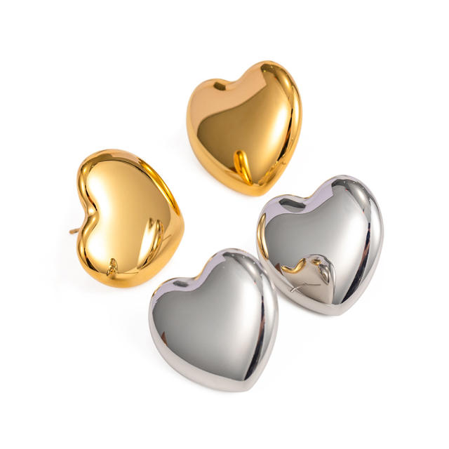 16KG heart chunky stainless steel earrings