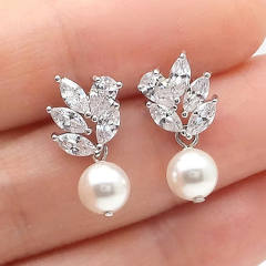 Elegant cubic zircon pearl drop earrings