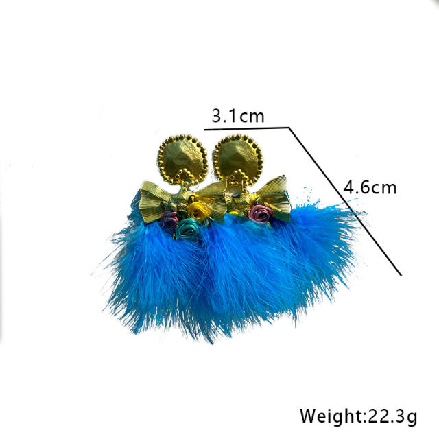 925 needle colorful fluffy dangle earrings