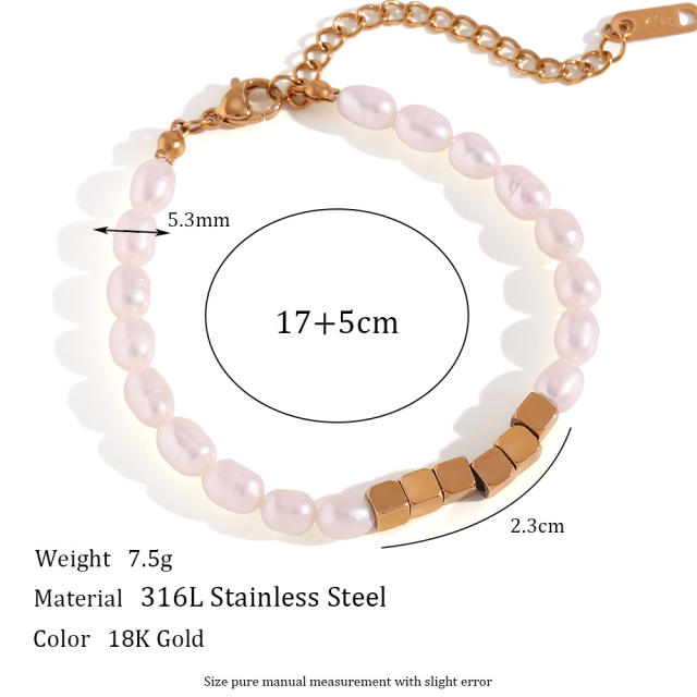 Chic water pearl bead stainless steel bead necklace set
