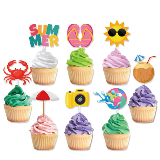 12pcs summer design party cup cake toppers