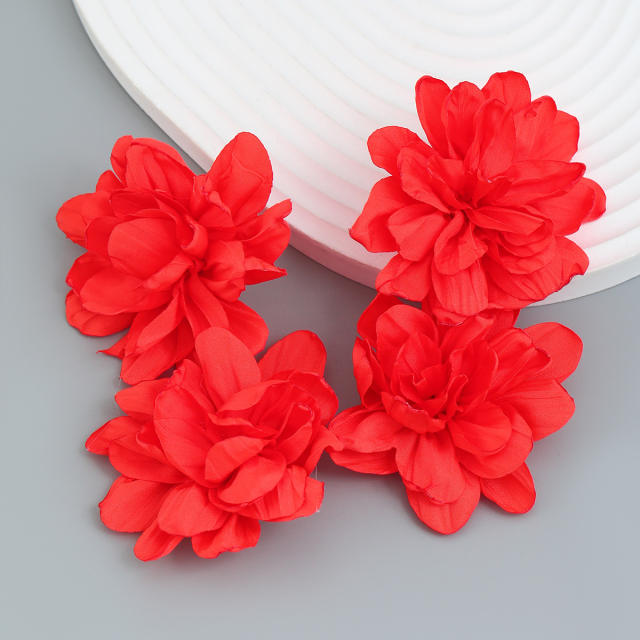 Boho fabric flower women earrings