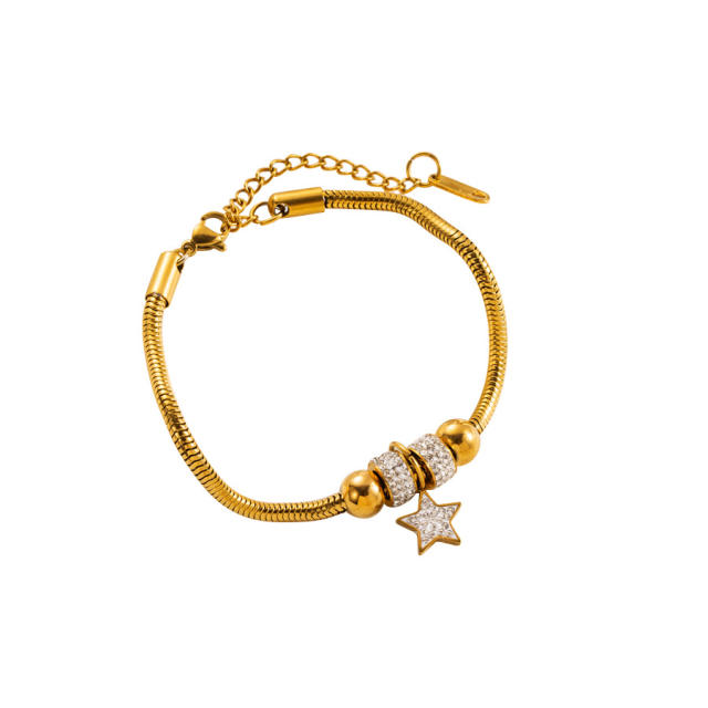 Personality diamond star heart butterfly charm stainless steel bracelet