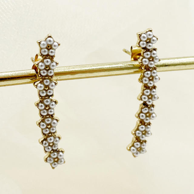 Vintage elegant pearl bead stainless steel ear studs