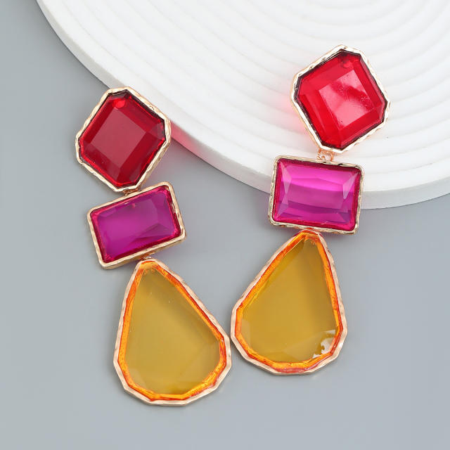 Boho color matching geometric resin dangle earrings