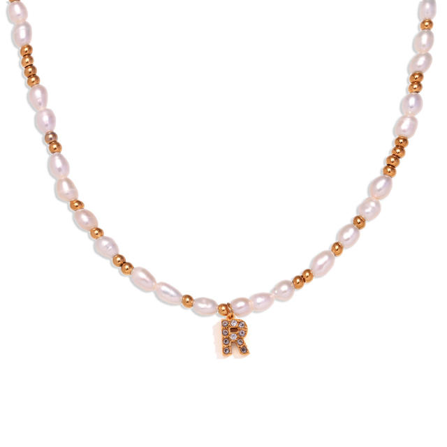 Chic diamond initial letter water pearl choker necklace