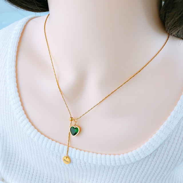 Korean fashion heart pendant stainless steel slide necklace
