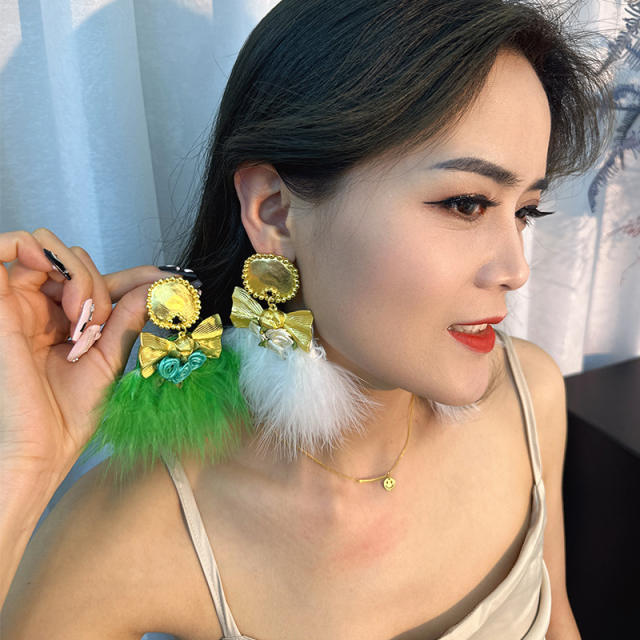 925 needle colorful fluffy dangle earrings