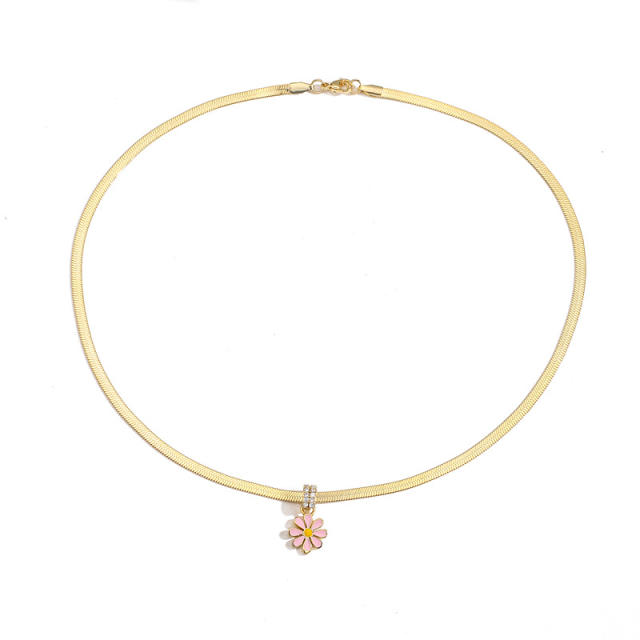 Y2K pink white enamel daisy flower copper necklace earrings
