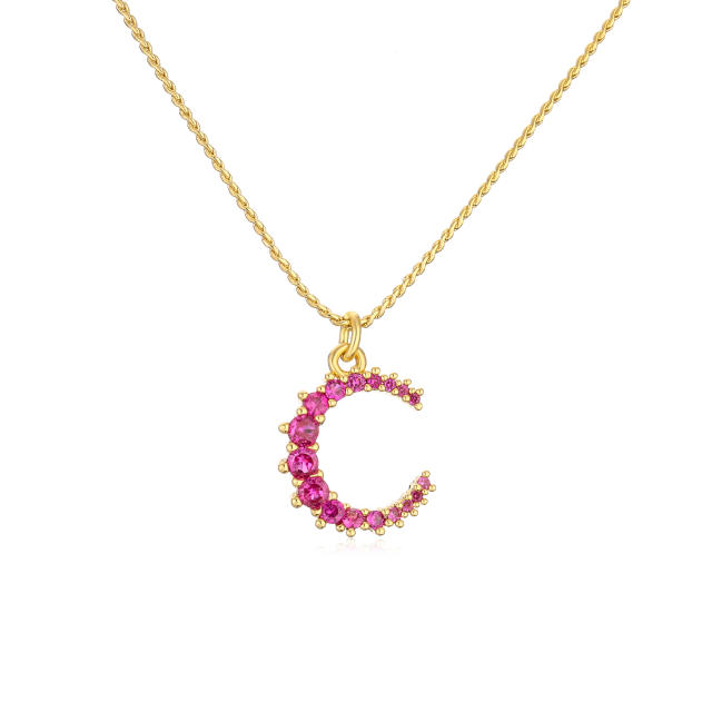 Delicate color cz moon charm copper dainty necklace