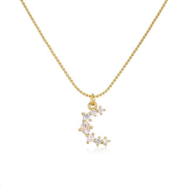 Delicate color cz moon charm copper dainty necklace