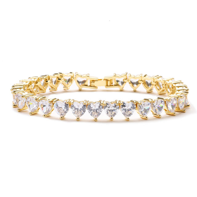 Luxury heart cubic zircon copper tennis necklace bracelet set
