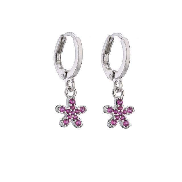 Delicate color cubic zircon flower copper huggie earrings