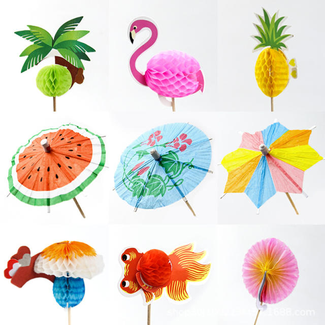 Cute paper umbrella fruit toppers