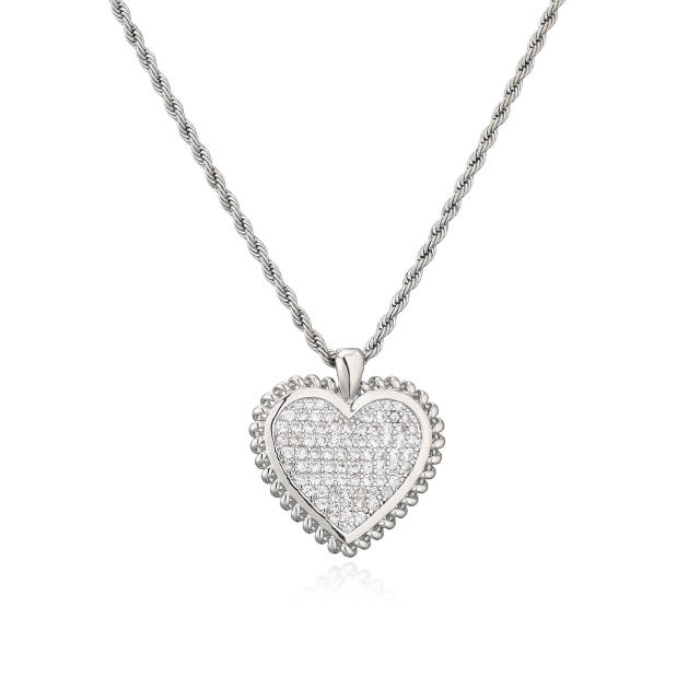 Luxury pave setting cz heart bear pendant copper necklace