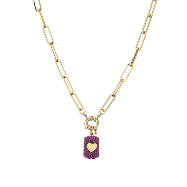 Delicate color cz heart pendant copper necklace