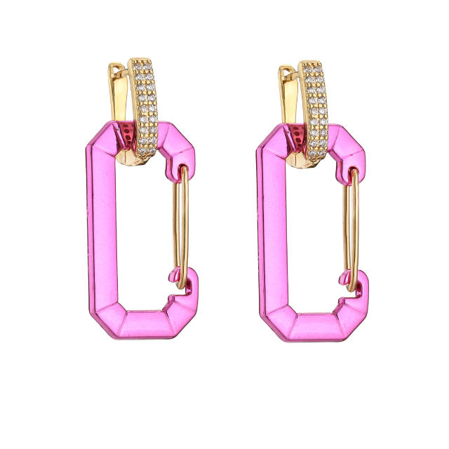 Y2K colorful gold plated paperclip copper huggie earrings
