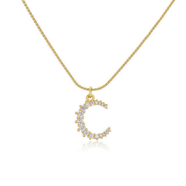 Delicate color cz moon charm copper dainty necklace