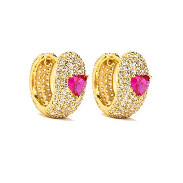 Luxury pave setting cz colorful heart copper rings earrings
