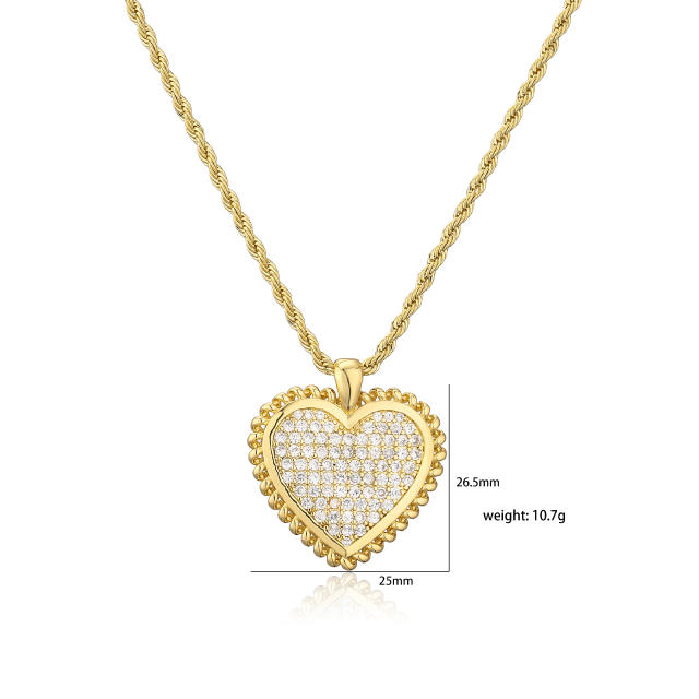 Luxury pave setting cz heart bear pendant copper necklace