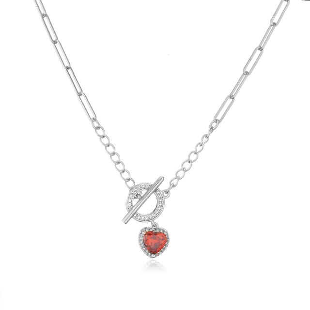 18KG color cz heart copper toggle necklace