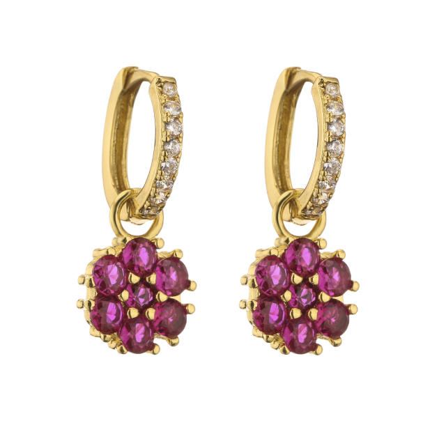Y2K color cz tiny flower copper huggie earrings