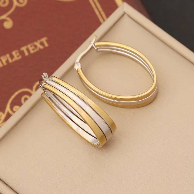 Geometric Two tone stainless steel hoop earrings