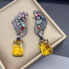 925 needle luxury color cubic zircon pave setting copper earrings