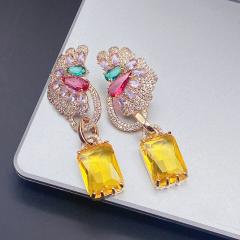 925 needle luxury color cubic zircon pave setting copper earrings