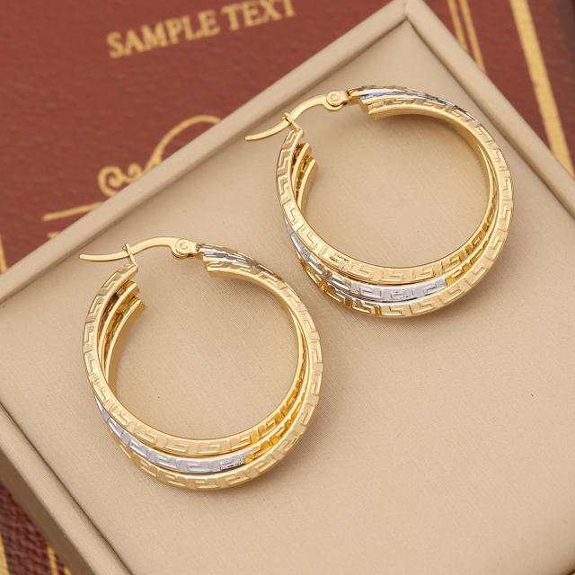 Geometric Two tone stainless steel hoop earrings