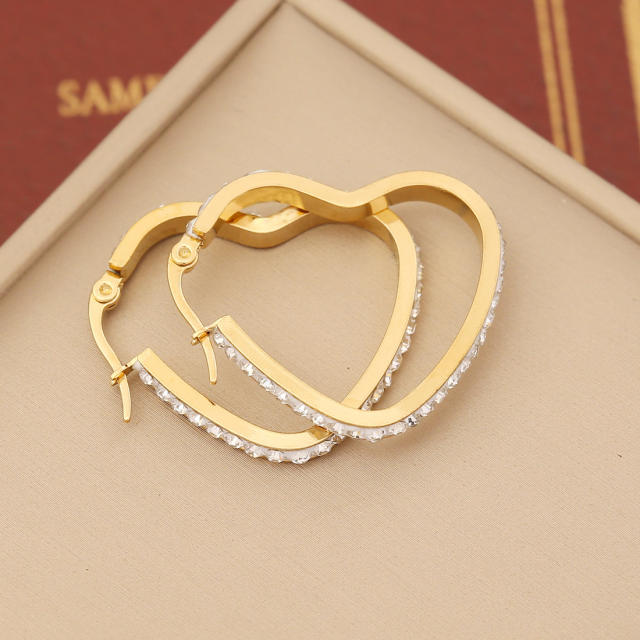 Geometric shape diamond stainless steel hoop earrings