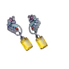 925 needle luxury color cubic zircon pave setting copper earrings