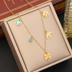 Sweet color enamel fish elephant animal pendant stainless steel necklace