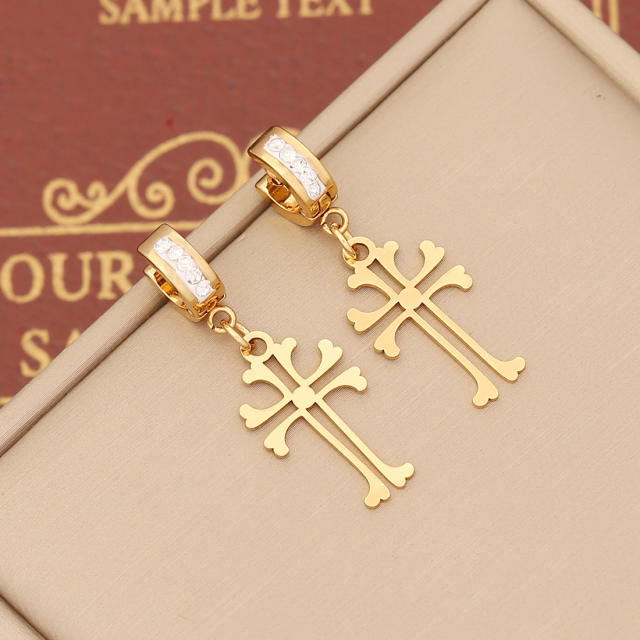 Classic hollow cross stainless steel huggie earrings