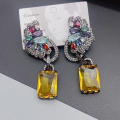925 needle luxury color cubic zircon pave setting copper earrings