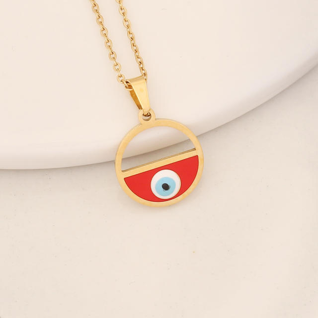 Personality enamel evil eye pendant stainless steel necklace