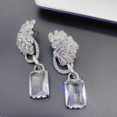 925 needle luxury color cubic zircon pave setting copper earrings