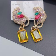 925 needle luxury color cubic zircon pave setting copper earrings