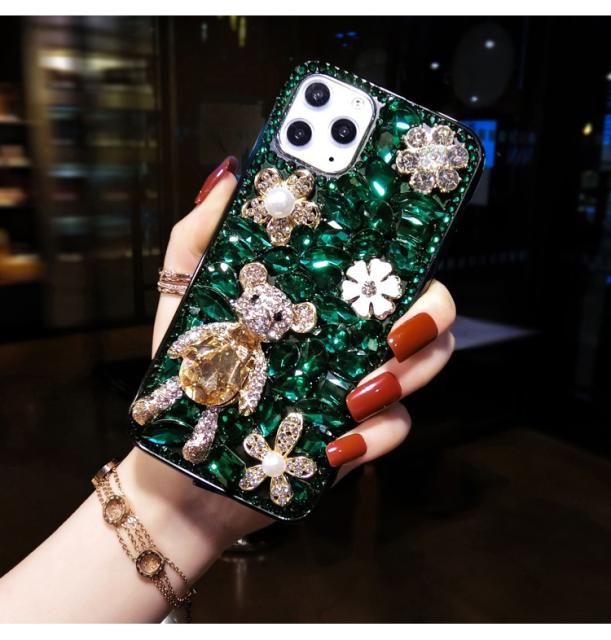 Luxury color rhinestone pave setting diamond bear phone case