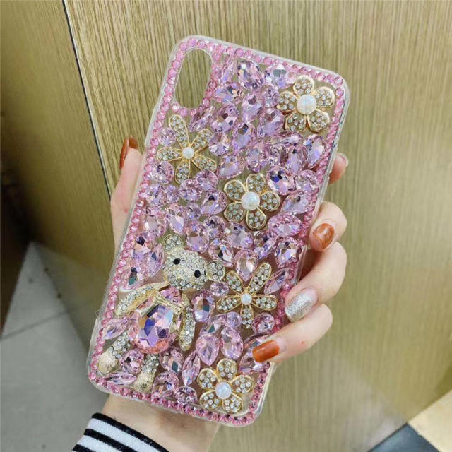 Luxury color rhinestone pave setting diamond bear phone case