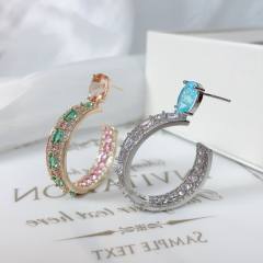 Luxury pave setting cubic zircon open hoop copper earrings