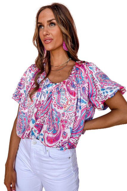 Boho v neck floral women t shirt