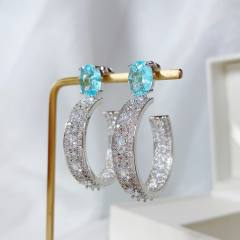 Luxury pave setting cubic zircon open hoop copper earrings