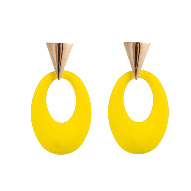 Yellow color geometric circle painting earrings