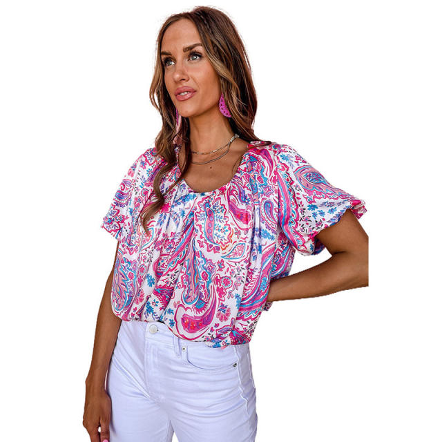 Boho v neck floral women t shirt