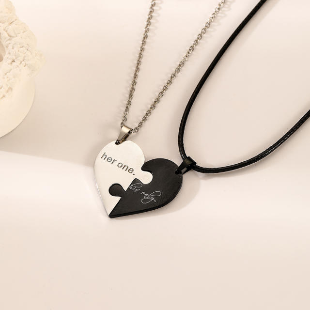 Concise stainless steel matching heart couple necklace