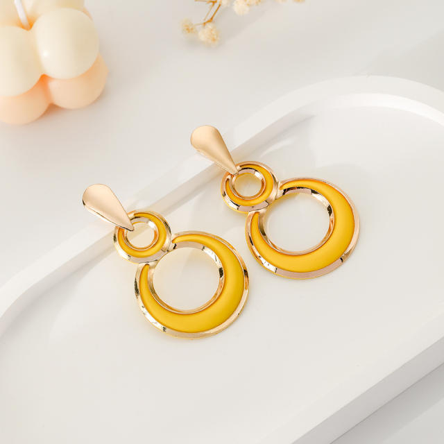 Yellow color painting geometric circle alloy earrings