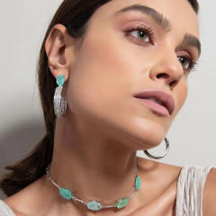 Luxury pave setting cubic zircon open hoop copper earrings