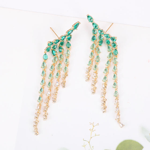 Elegant color cubic zircon statement tassel earrings for women